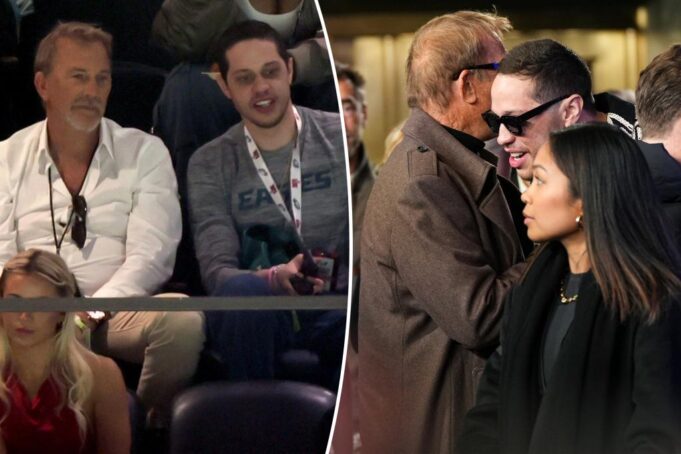 Новые друзья Кевин Костнер и Пит Дэвидсон вместе появляются на вечеринке по случаю дня рождения Криса Рок после встречи Суперкубка