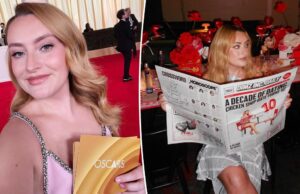 Создатель магазина курицы, создатель Амелия ДиМолденберг, приносит кокетливую неловкость на красную ковровую дорожку Оскара