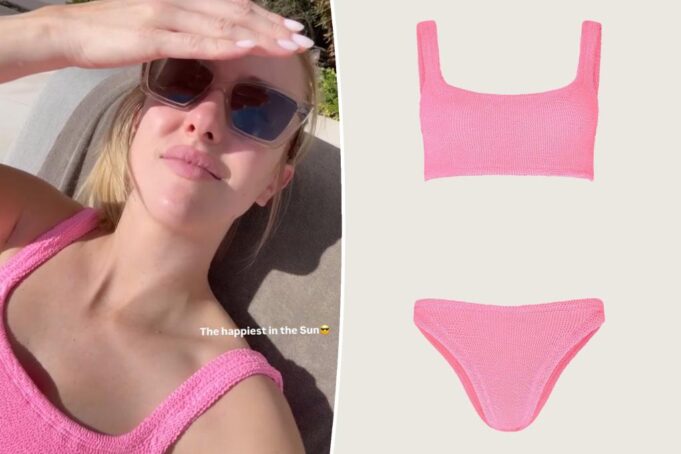 Бриттани Махомес впитывает солнце в розовой бикини из пузырьковой резинки через месяц после ребенка — выбьет свой костюм в продаже