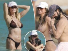 Хайди Клум отказалась от верха бикини, чтобы расположиться к мужу Тому Каулитцу во время каникул на Сен-Барте