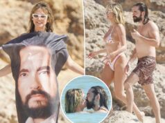 Лучший пляжный аксессуар Хайди Клум? Полотенце с изображением лица мужа Тома Каулитца