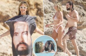 Лучший пляжный аксессуар Хайди Клум? Полотенце с изображением лица мужа Тома Каулитца