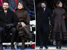 Жена мэра Нью-Йорка Зохрана Мамдани, Рама Дуваджи, на инаугурации облачилась в пальто с меховой отделкой и ботинки на шнуровке.