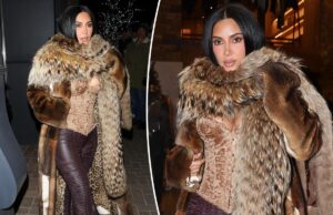 Ким Кардашьян разжигает Аспен в бархатном корсете и кожаных брюках на шнуровке