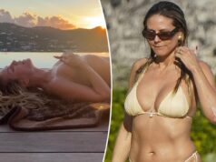 Хайди Клум отдыхает на пляжном полотенце за 600 долларов в одних стрингах