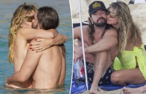 Хайди Клум отказалась от верха бикини ради страстного поцелуя на стадионе «Сент-Бартерс» с мужем Томом Каулитцем