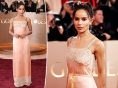 Зои Кравиц пришла на красную дорожку «Золотого глобуса» в нижнем белье в кружевном платье-ночной рубашке