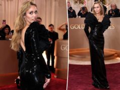 Майли Сайрус демонстрирует мрачную драму с черными блестками и дерзкими плечами на «Золотом глобусе-2026»