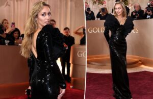 Майли Сайрус демонстрирует мрачную драму с черными блестками и дерзкими плечами на «Золотом глобусе-2026»