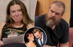 Милли Бобби Браун сдерживает слезы во время финального чтения «Очень странных дел» с Дэвидом Харбором после обвинений в издевательствах