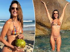 Алессандра Амбросио греется на солнце в крошечном клетчатом бикини во время отдыха в Бразилии.