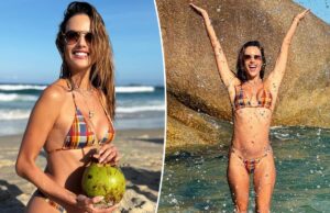 Алессандра Амбросио греется на солнце в крошечном клетчатом бикини во время отдыха в Бразилии.