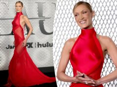 Белла Хадид на премьере фильма «Красавица» в шелковистом знойном красном платье