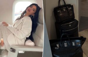 В багаж Кайли Дженнер стоимостью 136 тысяч долларов входят две сумки Birkin из крокодиловой кожи и стеганый чемодан Chanel.