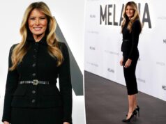 Мелания Трамп в скромном черном костюме с юбкой Dolce & Gabbana на показ документального фильма в Вашингтоне