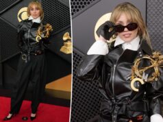 Майли Сайрус выступила в стиле рок-н-ролл в черной коже на красной дорожке Грэмми 2026