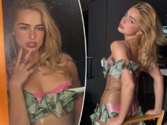 Эддисон Рэй выглядит на миллион долларов в «невидимом» латексном платье, покрытом фальшивыми деньгами, на вечеринке «Грэмми-2026»