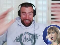 Трэвис Келси ломает стул во время подкаста и шутит, что Тейлор Свифт «собирается убить» его